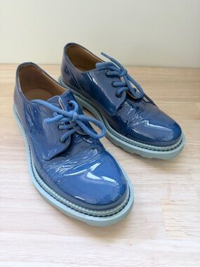 John Fluevog Guardian Angel “Winnie” Classic Oxfords| Blue Patent Leather|Size 6